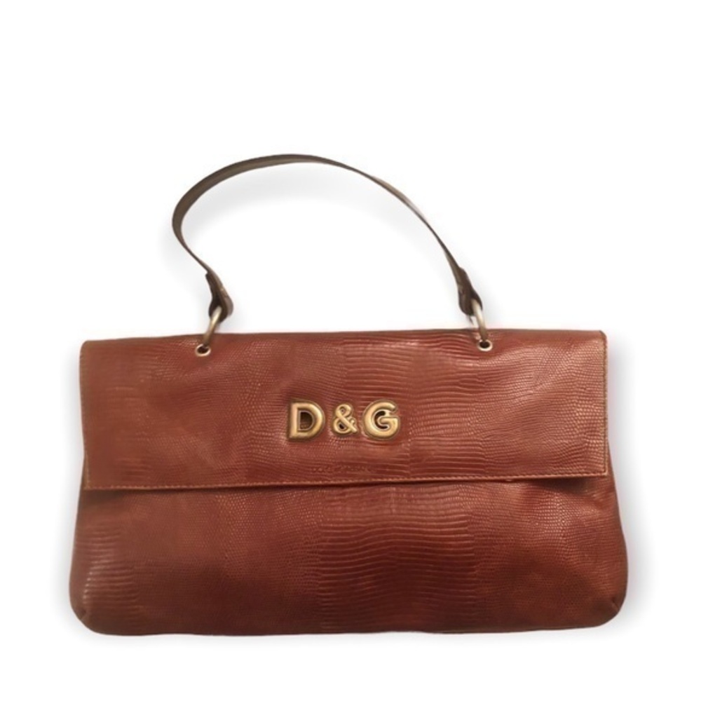 D & G dolce and gabbana brown embossed baguette bag authentic